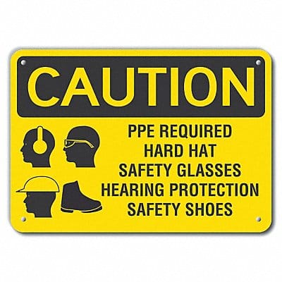 Rflctv Ppe Caution Sign 10x14in Aluminum