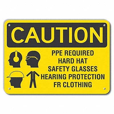 Rflct PPE Caution Sign 7x10in Aluminum