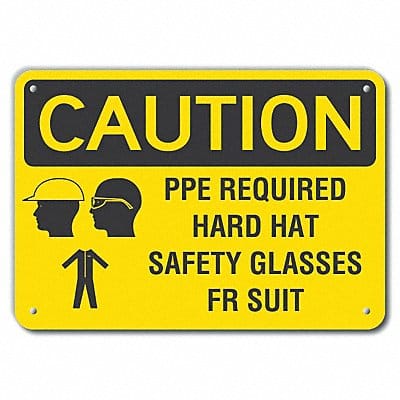 Rflct PPE Caution Sign 7x10in Aluminum