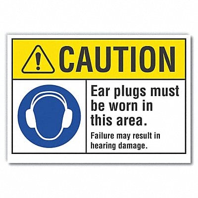 Hearing Caution Rflct Label 7inx10in