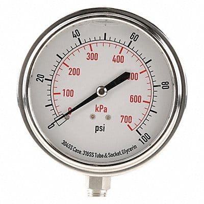 D1368 Pressure Gauge Liquid Filled 3-1/2 In