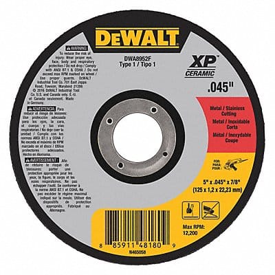 Cut-Off Wheel Ceramic 12 200 rpm 5 dia.