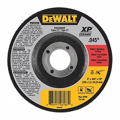 Cut-Off Wheel 10 100 rpm 6 Dia Type 27