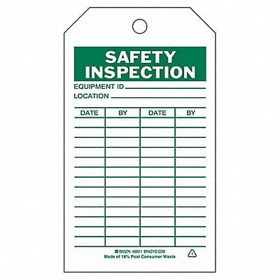 Saf Inspection Tag 7 x 4 In Grn/Wht PK10