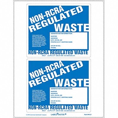 Lasr Non-RCRA Regulated Waste Label PK25