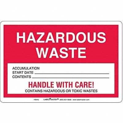 Hazardous Waste Label Vinyl Stock PK100