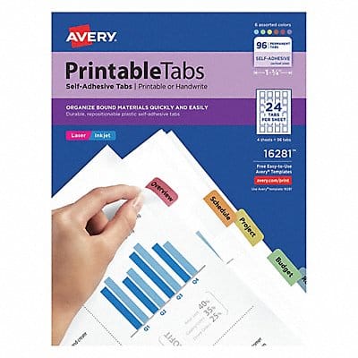 Printable Tabs 1-1/4 Assorted PK96