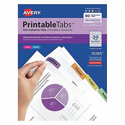 Printable Tabs 1-3/4  Assorted PK80