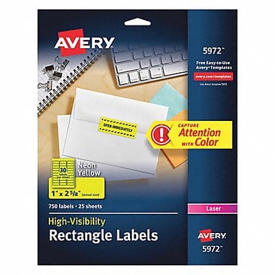 Laser Labels 1x2-5/8 Yellow PK750