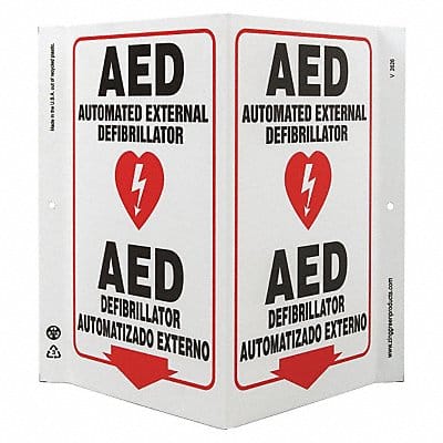 AED Sign V-Shape Plastic