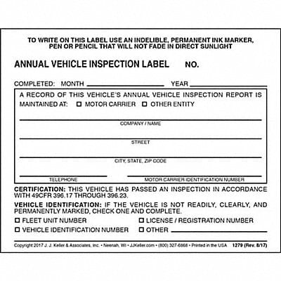 Vehicle Inspection Decal Vinyl PK10