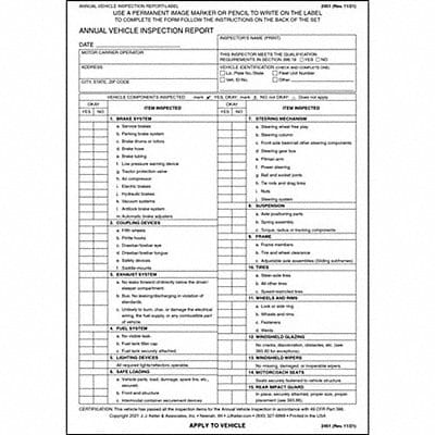 Vehicle Inspection Report/Label PK10