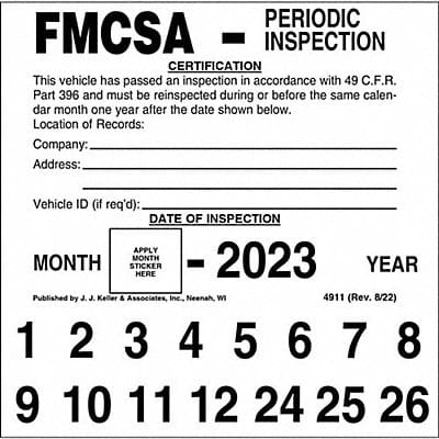 FMCSA Periodic Inspection Label PK10