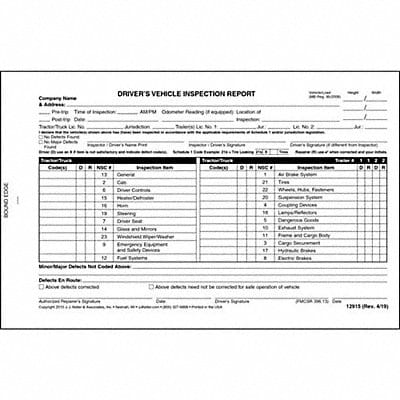 Canadian Driver Vehicle Inspection Form