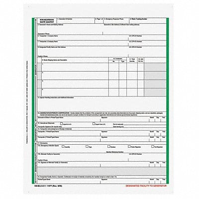 Non Hazardous Waste Manifst 5-Part PK500