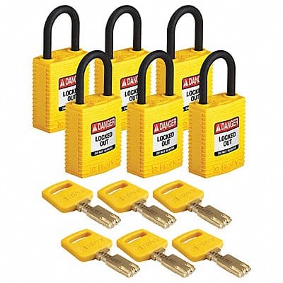 Lockout Padlock Nylon 1-21/32 H Ylw PK6