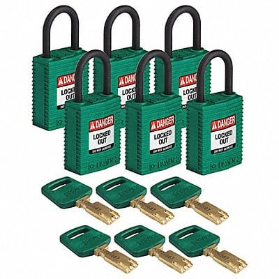 Lockout Padlock Nylon 1-21/32 H Grn PK6