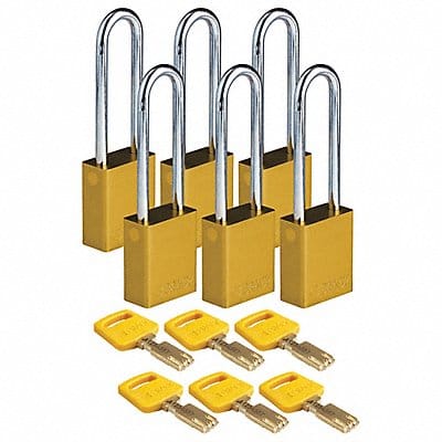 K7475 Lockout Padlock Yellow 1-1/2 W Body PK6