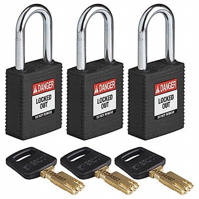 Lockout Padlock Nylon Blk 1/2 W PK3