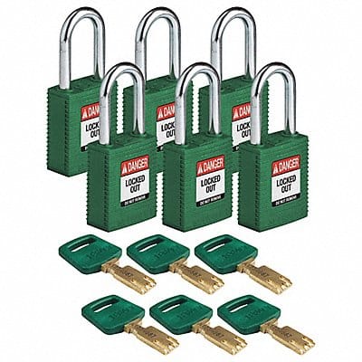 Lockout Padlock Nylon Grn 1-13/16 H PK6