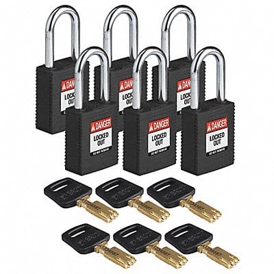 Lockout Padlock Nylon Blk 1-13/16 H PK6