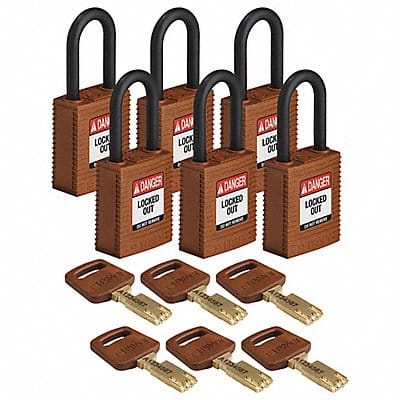 Lockout Padlock Nylon Brn Rectangle PK6