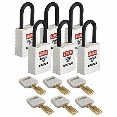 Lockout Padlock Nylon Wht Rectangle PK6