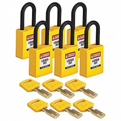 Lockout Padlock Nylon Ylw Rectangle PK6