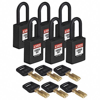 Lockout Padlock Nylon Blk Rectangle PK6