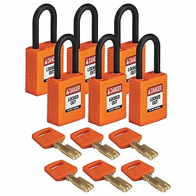 Lockout Padlock Nylon Org Rectangle PK6