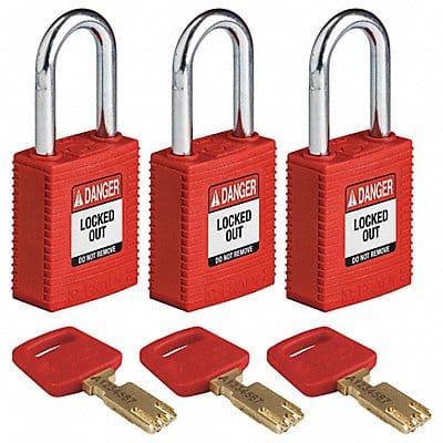 Lockout Padlock Nylon Red 1-13/16 H PK3