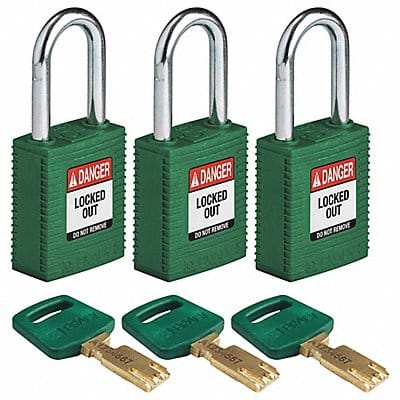 Lockout Padlock Nylon Grn 1/2 W PK3