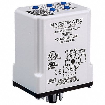 Phase Monitor Relay 190-500VAC Plug SPDT