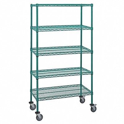 Mobile Stem Caster Cart Green 5 Shelves