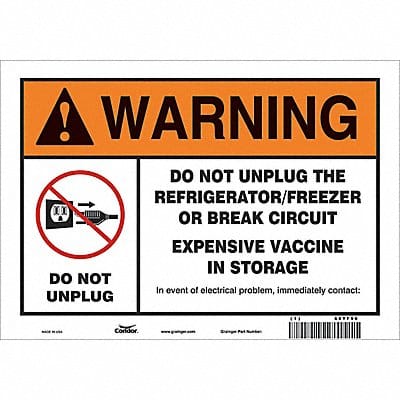 Vaccine Refrigerator Freezer Sign