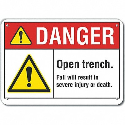 Open Trench Danger Sign 7x10in Plastic