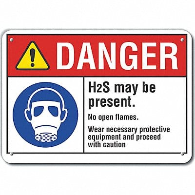 H(2)S Poisonous Gas Danger Sign 7x10in