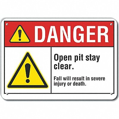 Open Pit Danger Sign 7inx10in Plastic