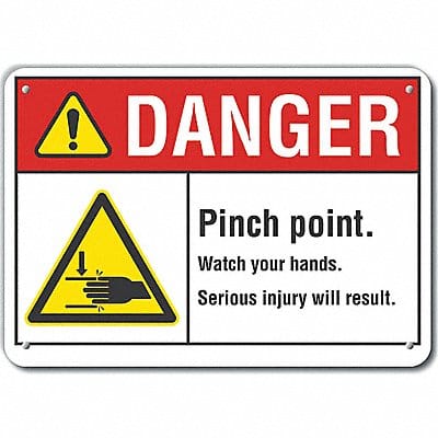 Pinch Point Danger Sign 7inx10in Plastic