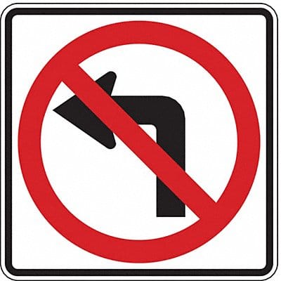 No Left Turn Traffic Sign 24 x 24