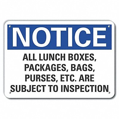 Plastic Inspection Notice Sign 7x10in