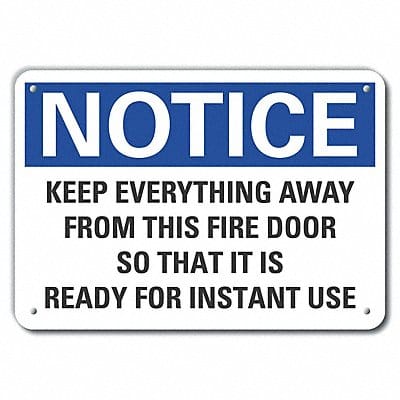 Plastic Fire Door Notice Sign 7x10in