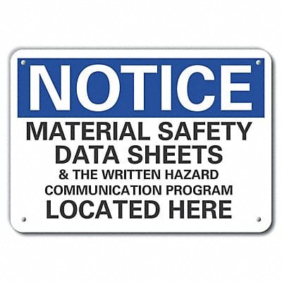 Msds Info Notice Sign 7x10in Plastic