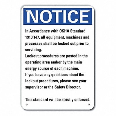 Lockout Tagout Notice Sign 10x7in Plstc