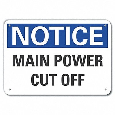 Power Cut Off Notice Sign 7x10in Plastic