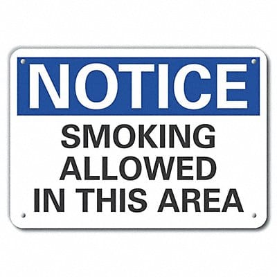 Smoking Area Notice Sign 10x14in Plastic