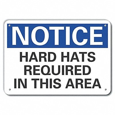 Hard Hat Notice Sign 10x14in Plastic