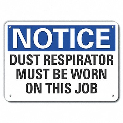 Dust Mask Notice Sign 10x14in Plastic