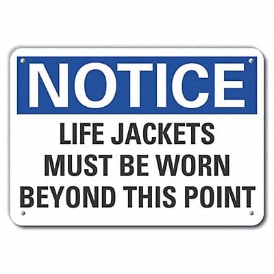 Life Jackets Notice Sign 10x14in Plastic