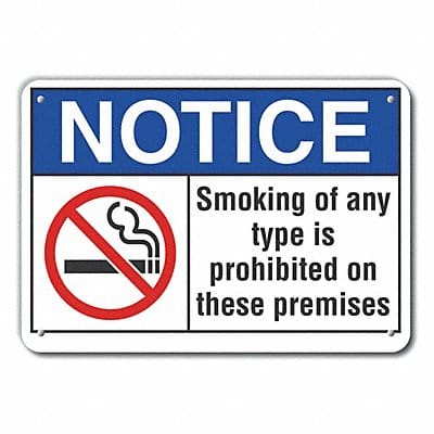 No Smoking Notice Sign 10x14in Plastic